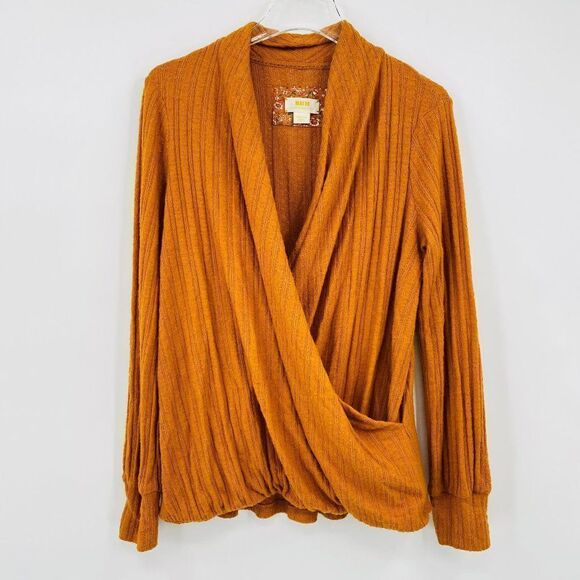 Maeve Anthropologie Size Medium Mustard Yellow Rafela Hacci Long Sleeve Knit Top - Picture 2 of 8